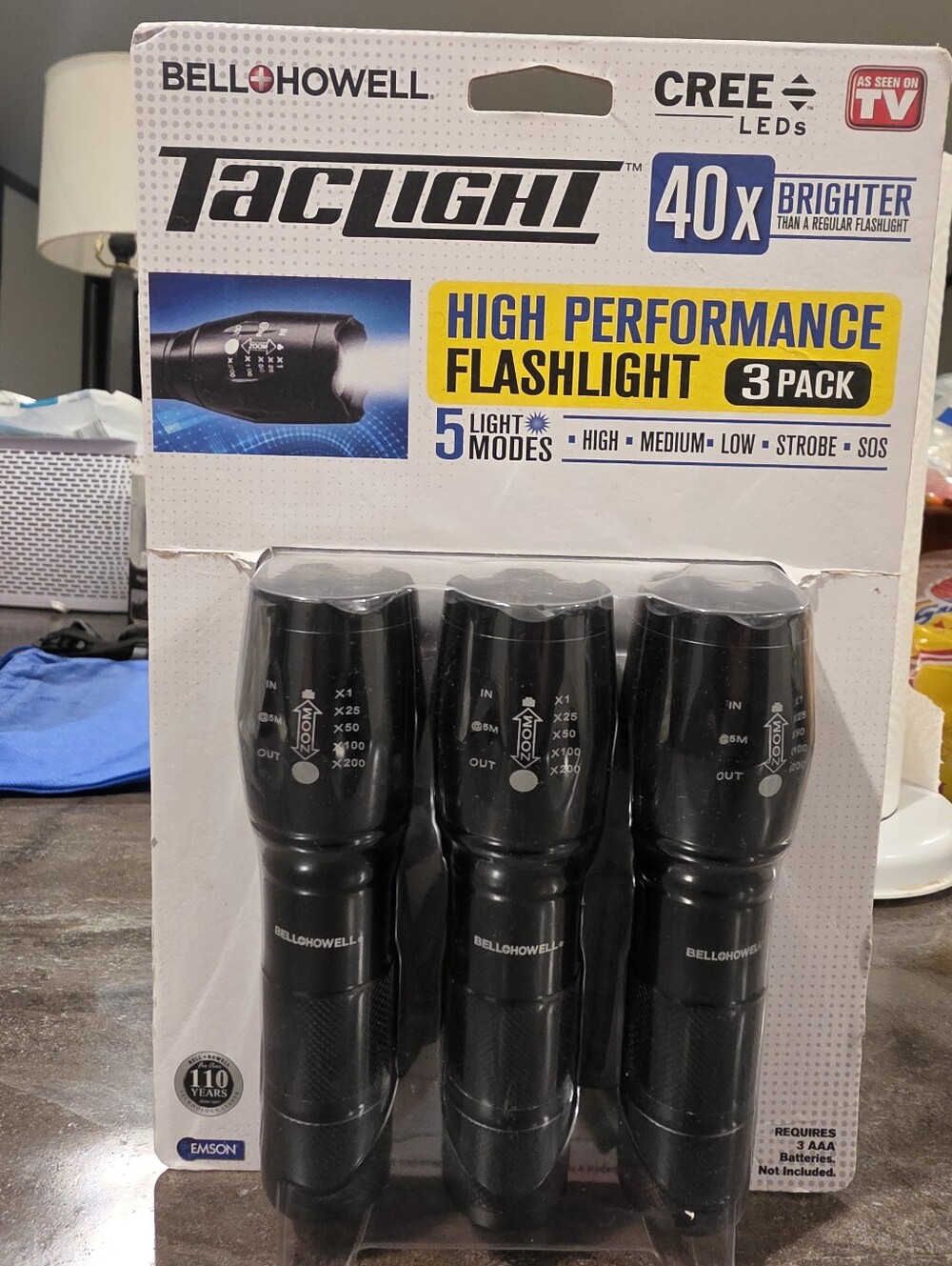 TacLight High Performance Black Flashlight - 3 Pack